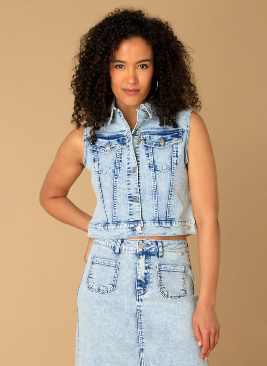 Ivy Beau gilet denim jasje mouwloos model Marrit light denim