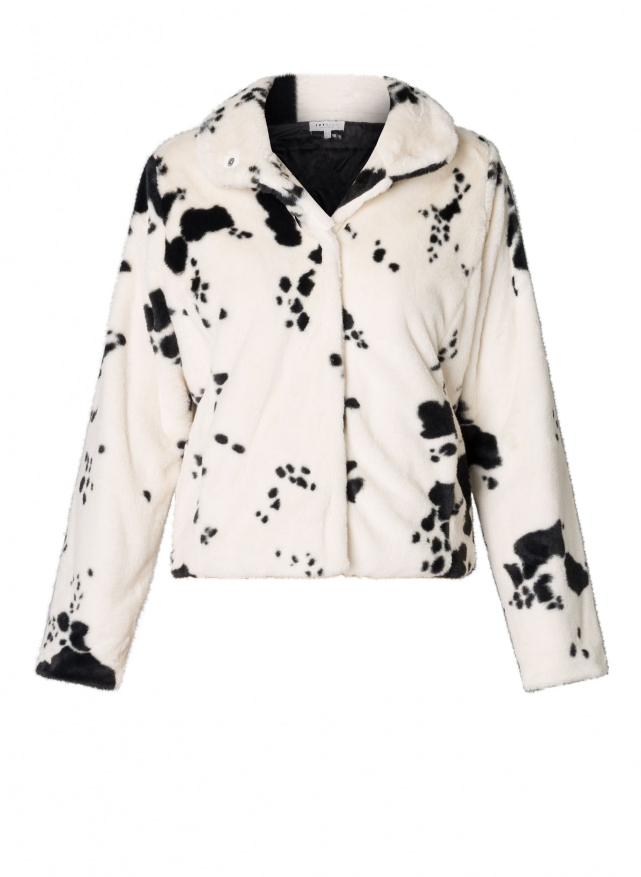 Ivy Beau jas faux fur animal koeien print model Esila zwart wit 