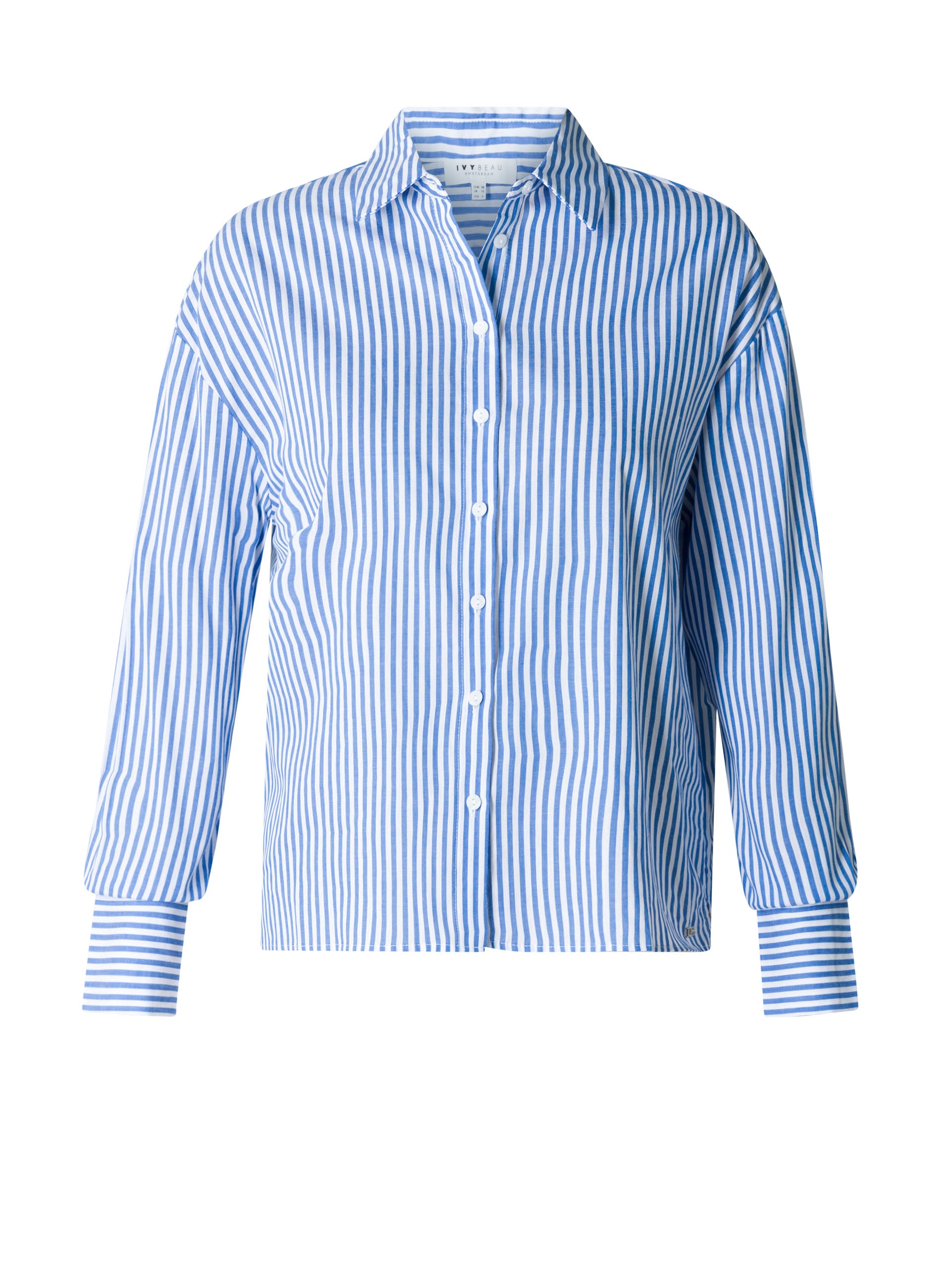 Ivy Beau blouse blauw gestreept offwhite model Eliora brilliant blue