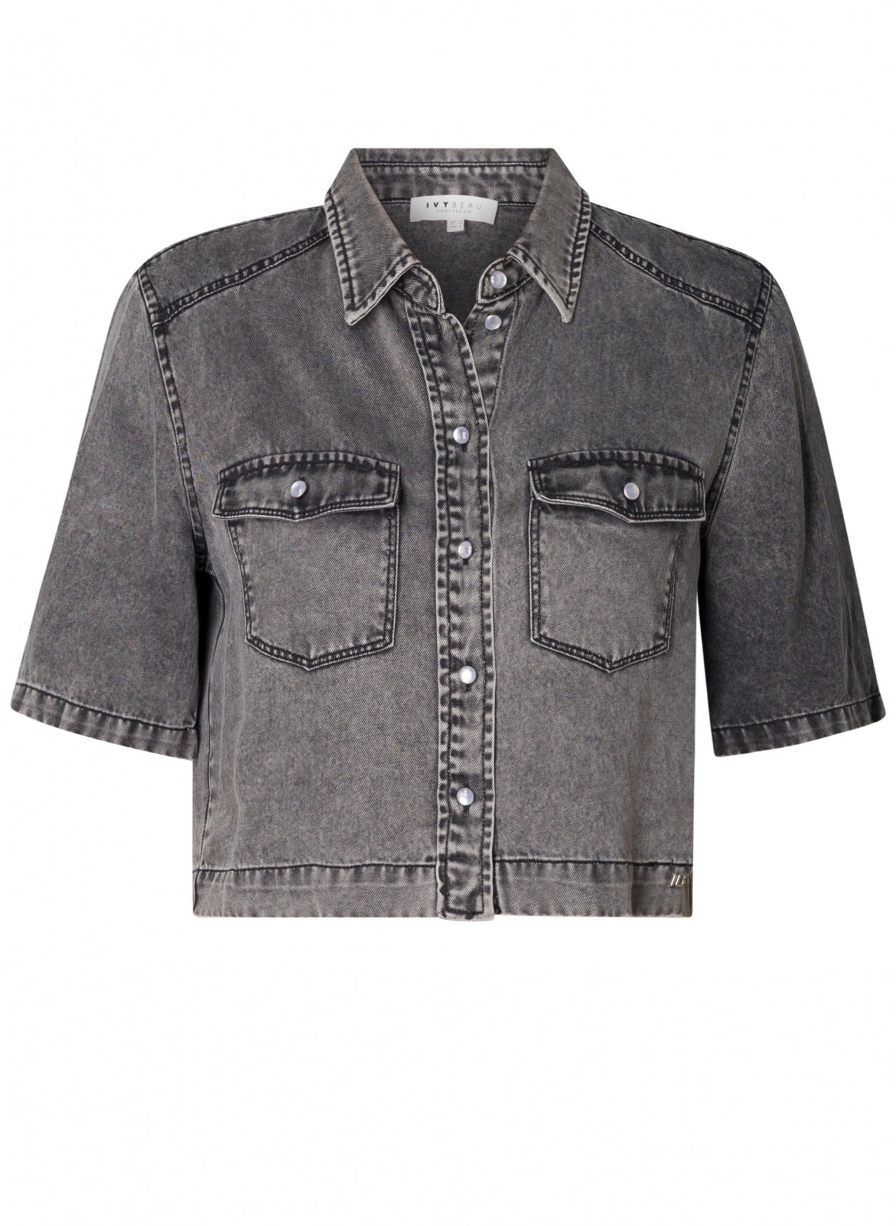 Ivy Beau blouse jasje grijs denim model Everly black