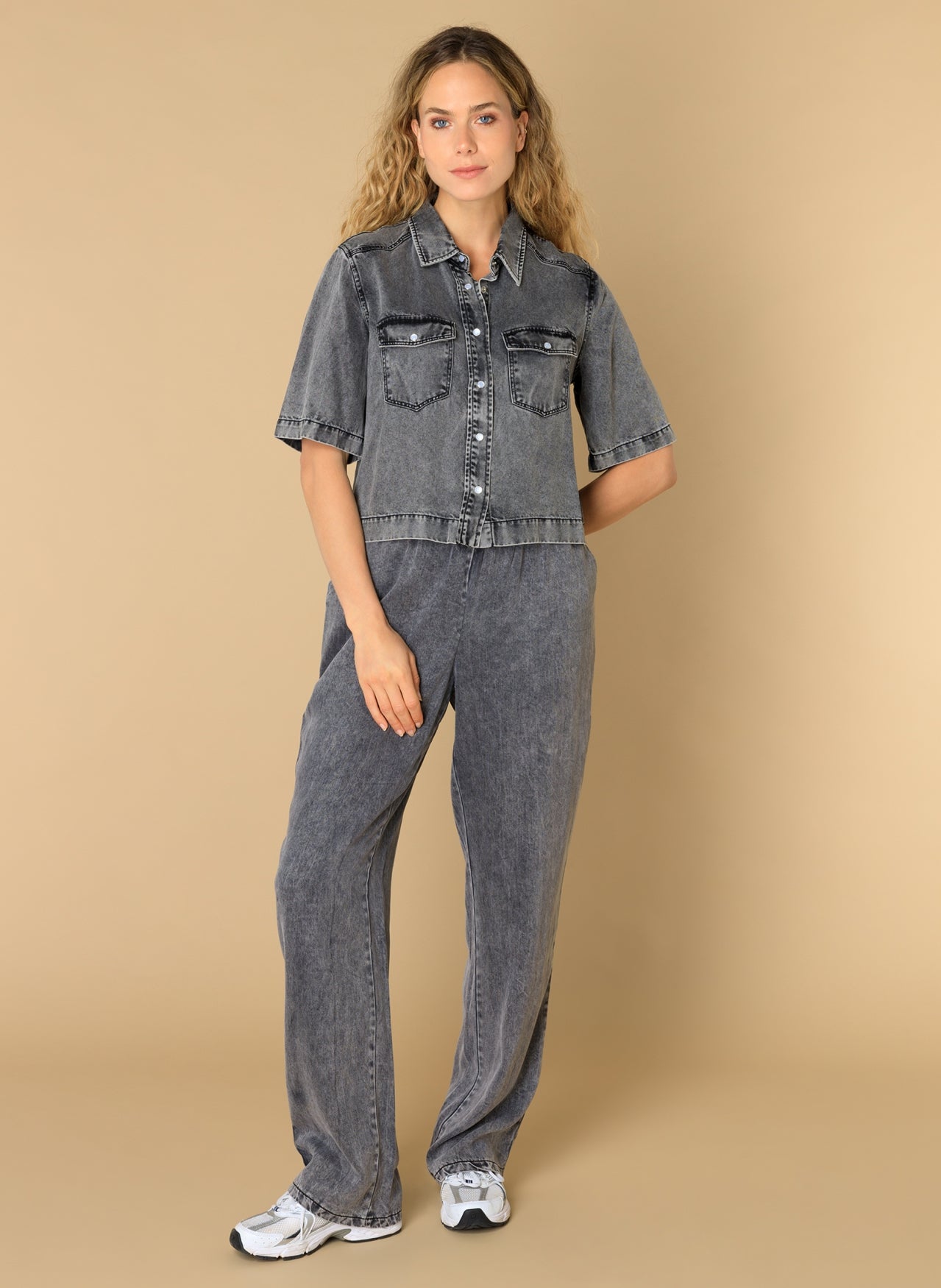 Ivy Beau broek jeans denim grijs model elida black