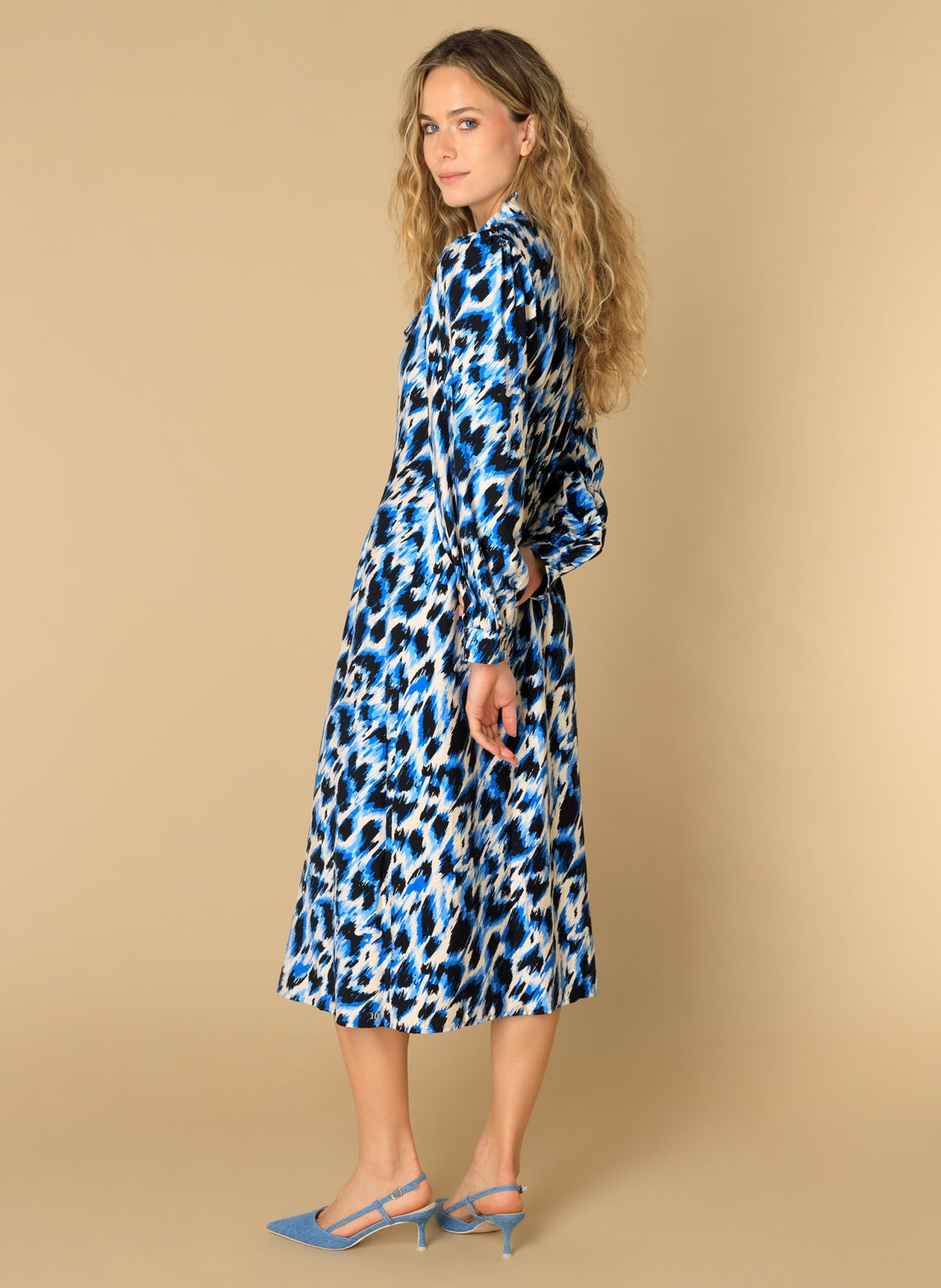Ivy Beau jurk blauwe print model Eylin
