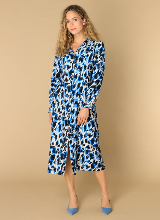 Ivy Beau jurk blauwe print model Eylin