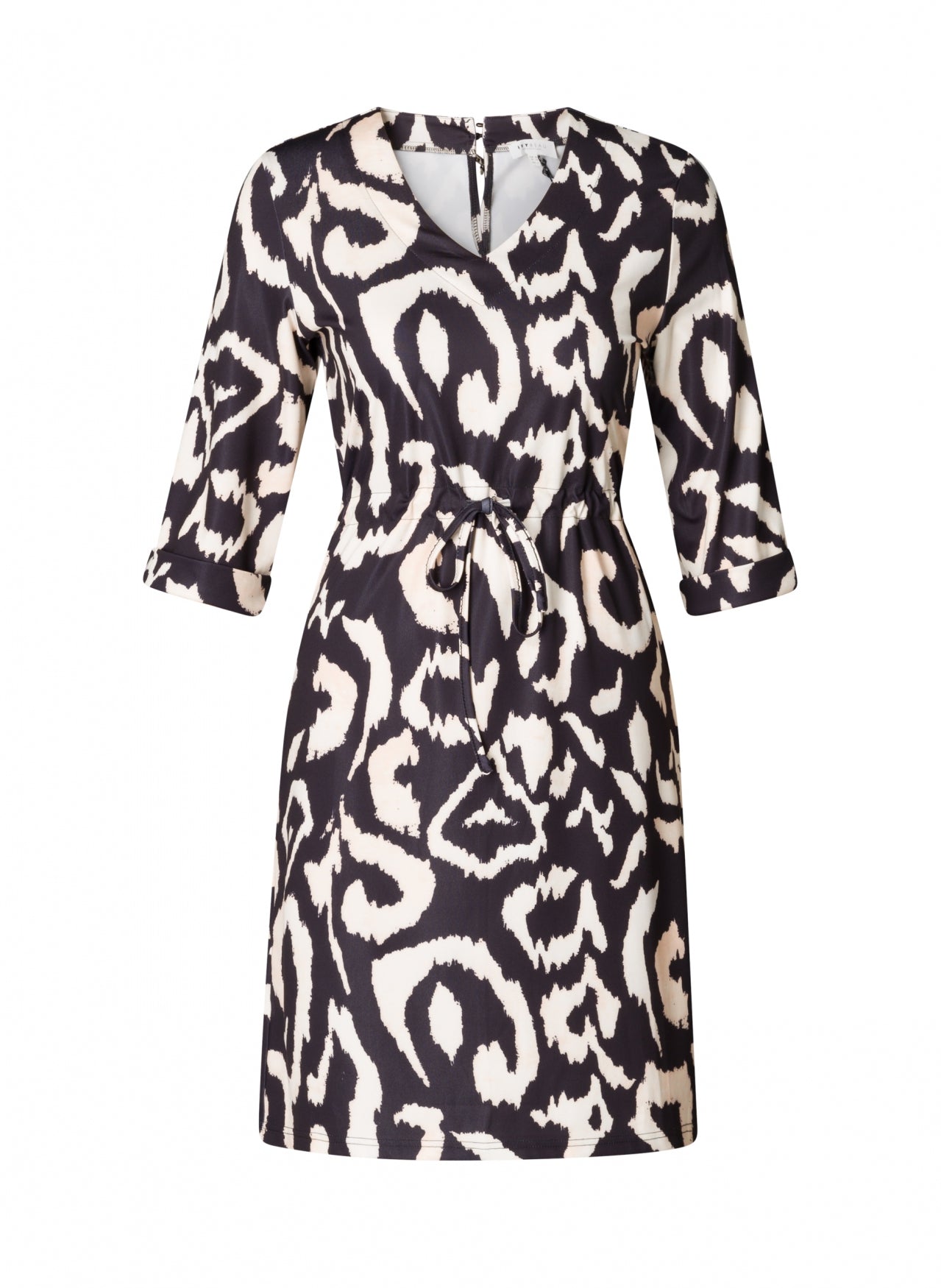 Ivy Beau jurk zwart beige print model Rochelle