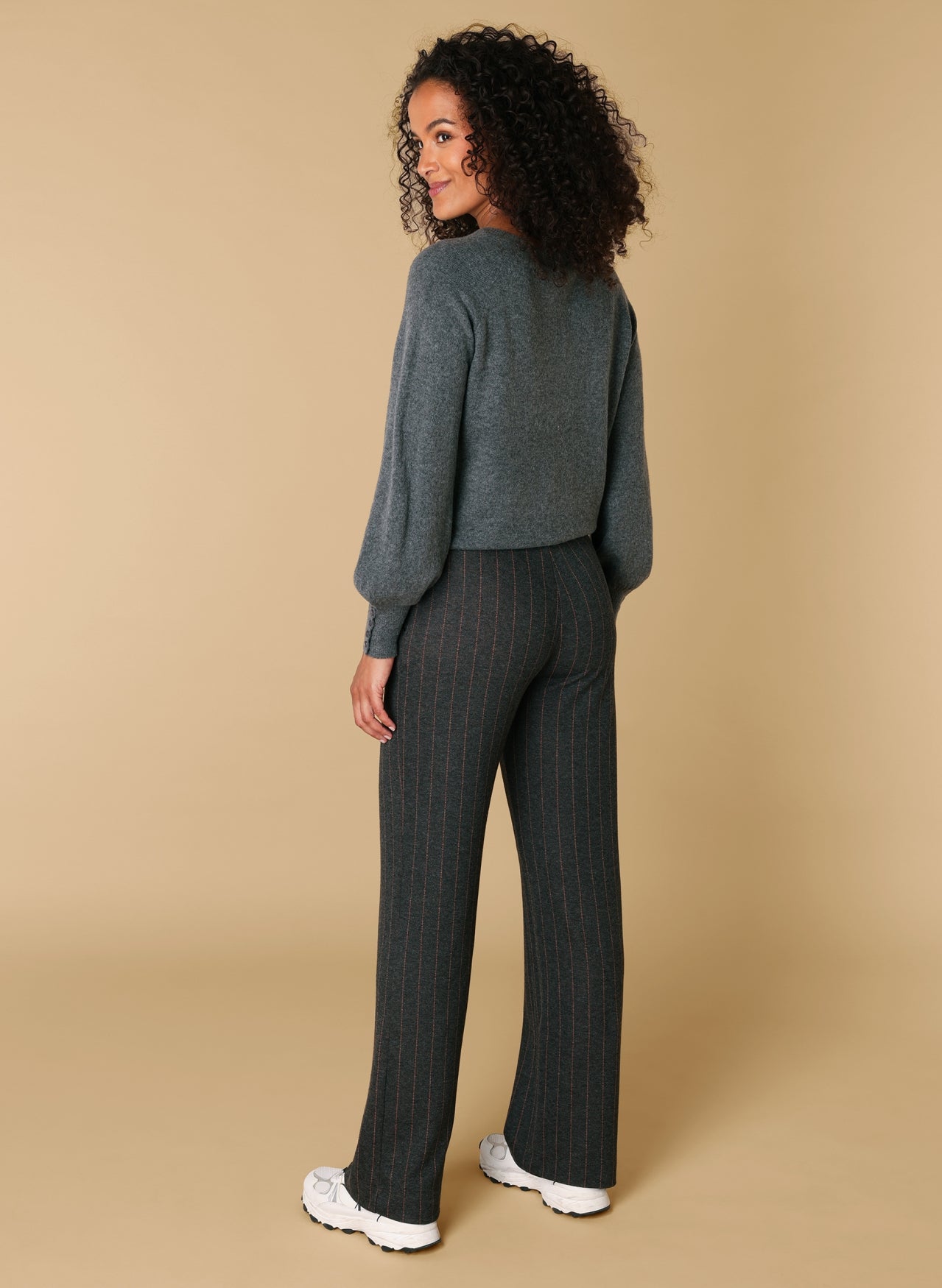 Ivy Beau broek gestreept grijs met oranje model Rovenna grey melange multi orange pinstripe