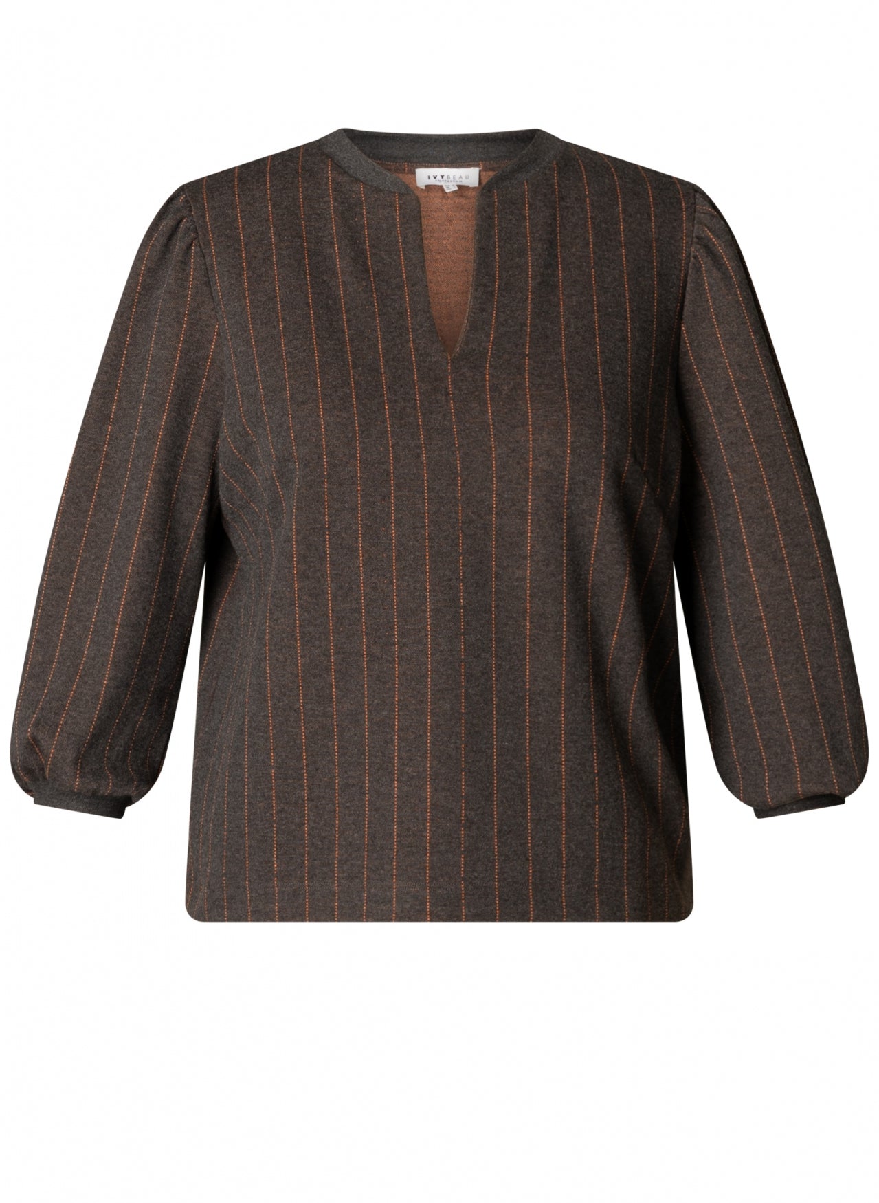 Ivy Beau shirt grijs gestreept oranje model Rihana grey melange multi orange