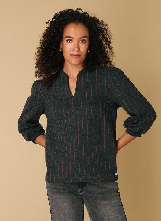 Ivy Beau shirt grijs gestreept oranje model Rihana grey melange multi orange