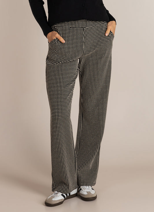 Ivy Beau broek zwart wit geblokt model Shanna offwhite black