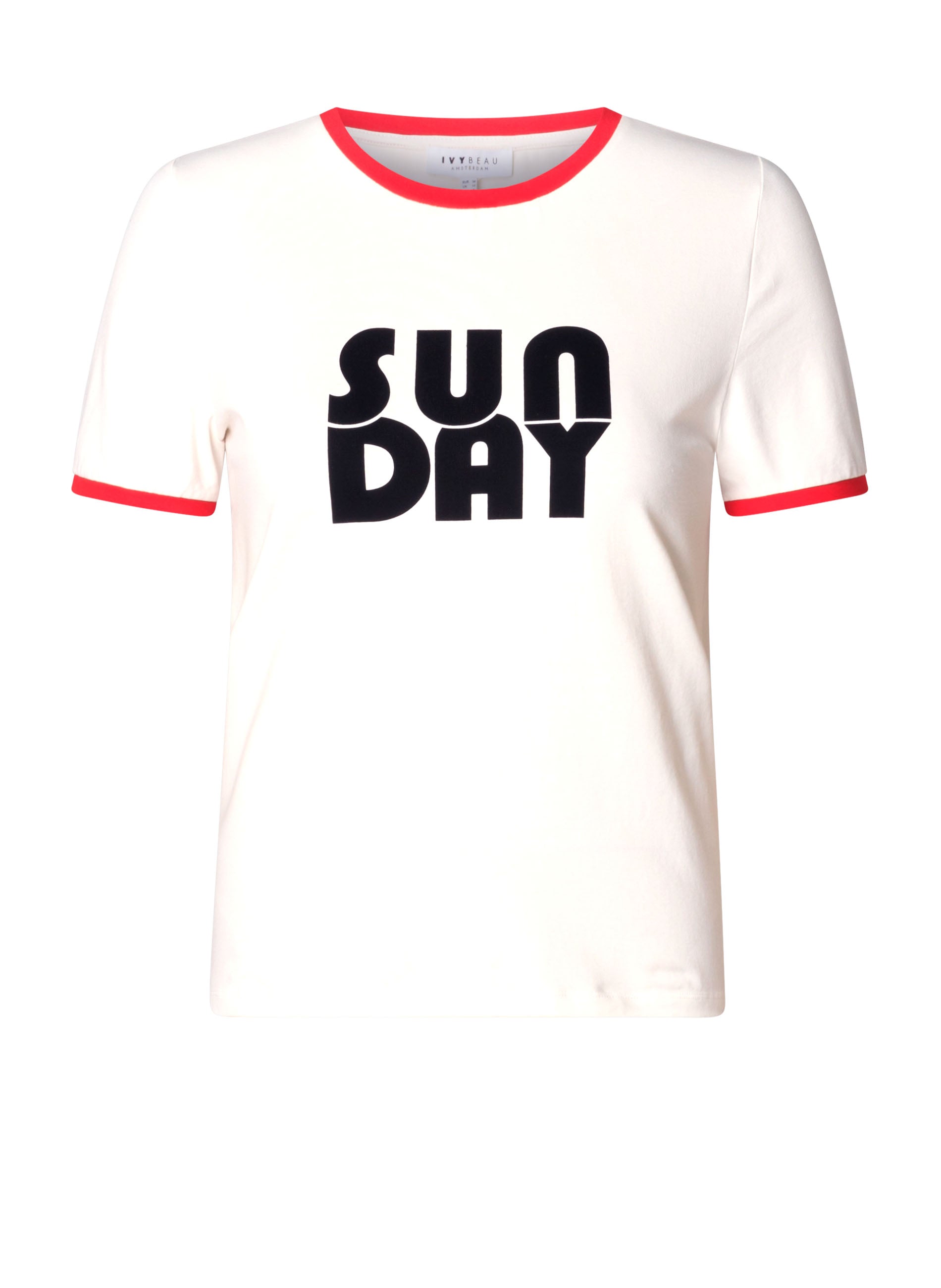 Ivy Beau T-shirt offwhite model Semma wit met rood detail