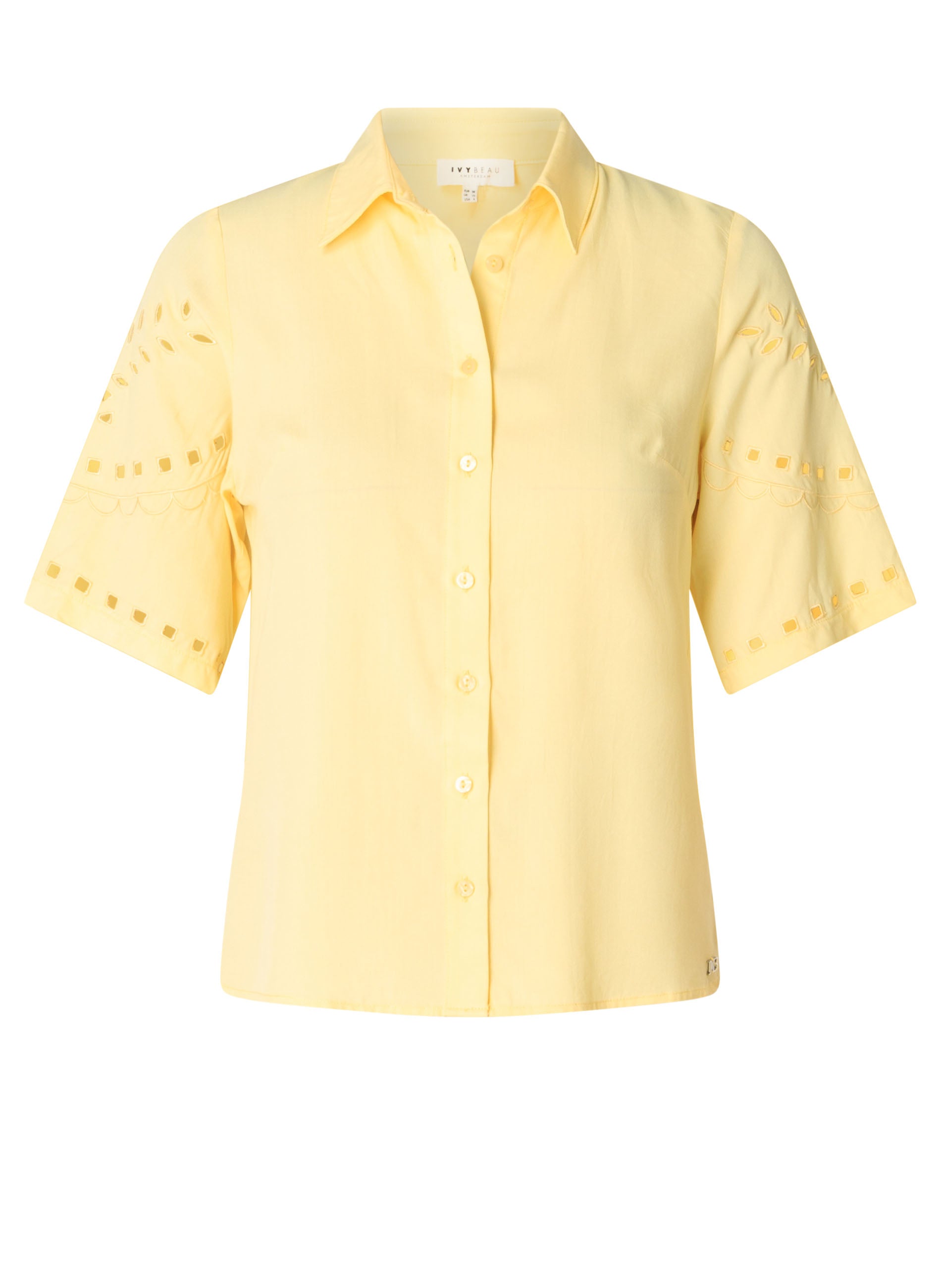 Ivy Beau blouse licht geel korte mouw model Vie Wax Yellow