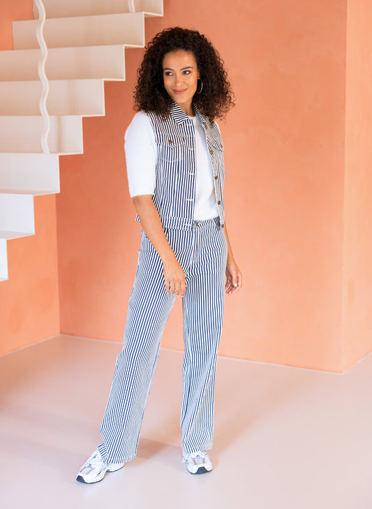 Ivy Beau broek gestreept offwhite donker blauw model Vien