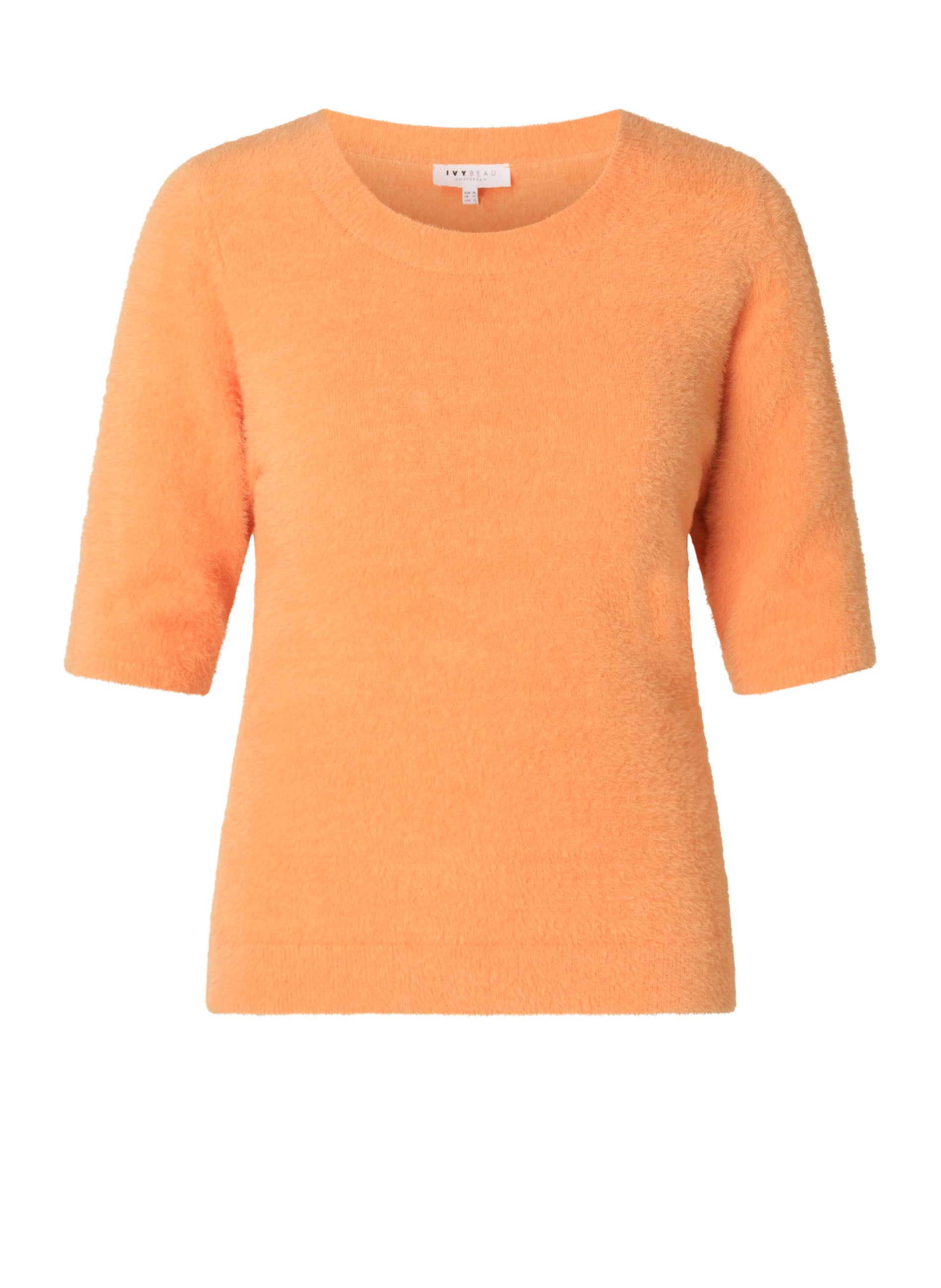 Ivy Beau truitje korte mouw fluffy stof oranje model Vica Peach