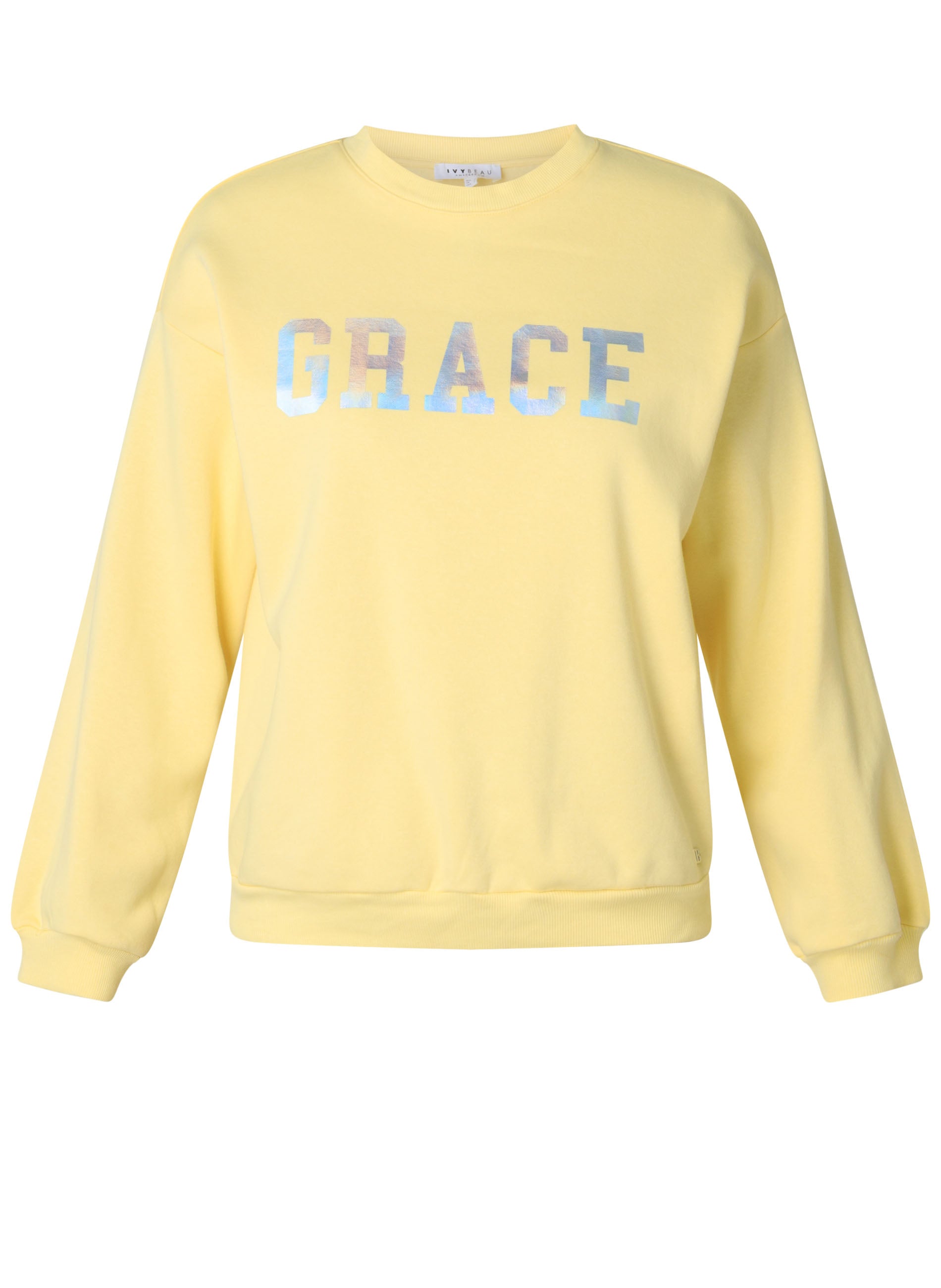 Ivy Beau sweater licht geel met opdruk model valora wax yellow