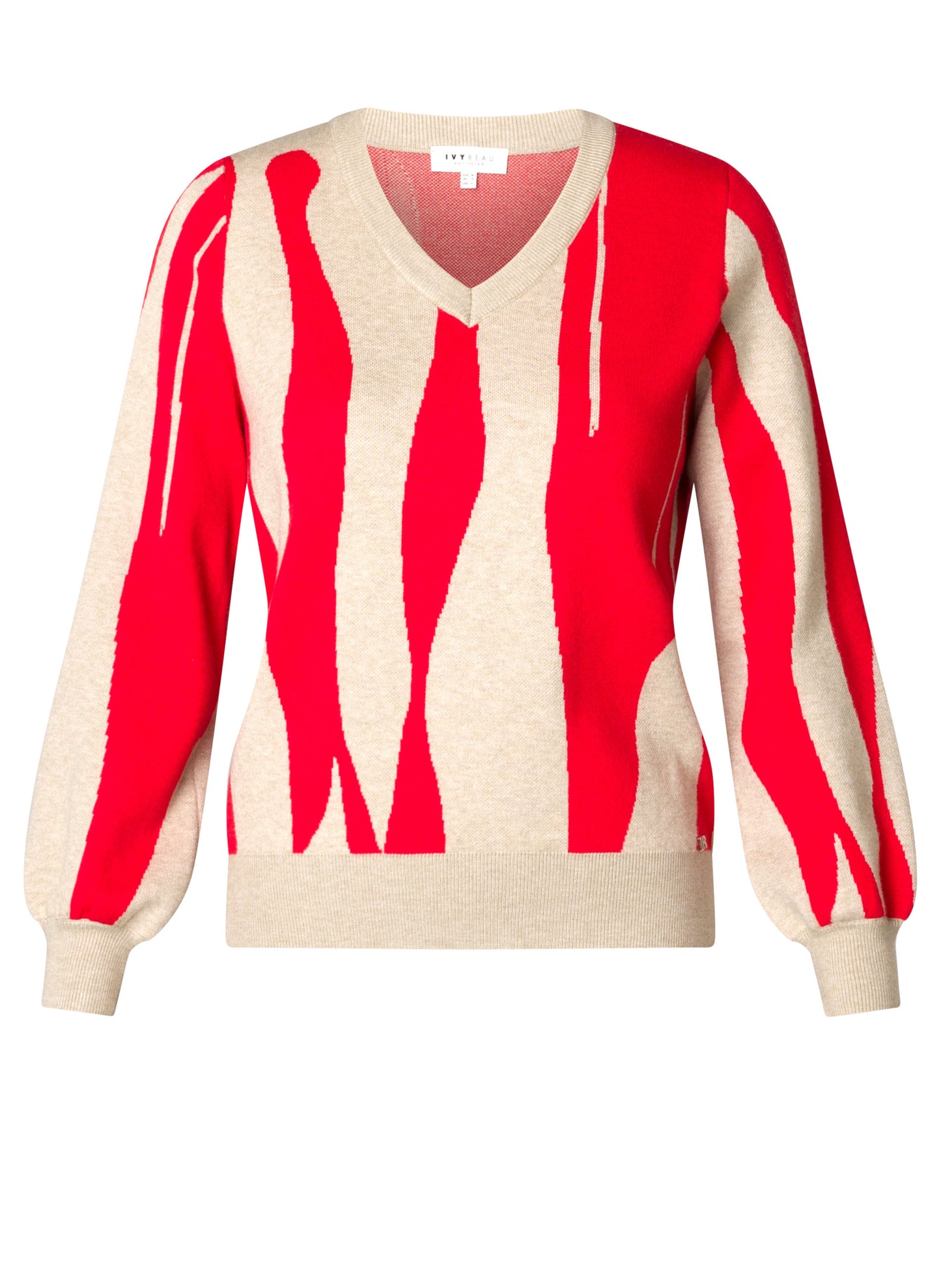 Ivy Beau trui rood met beige print model Suvi red sand