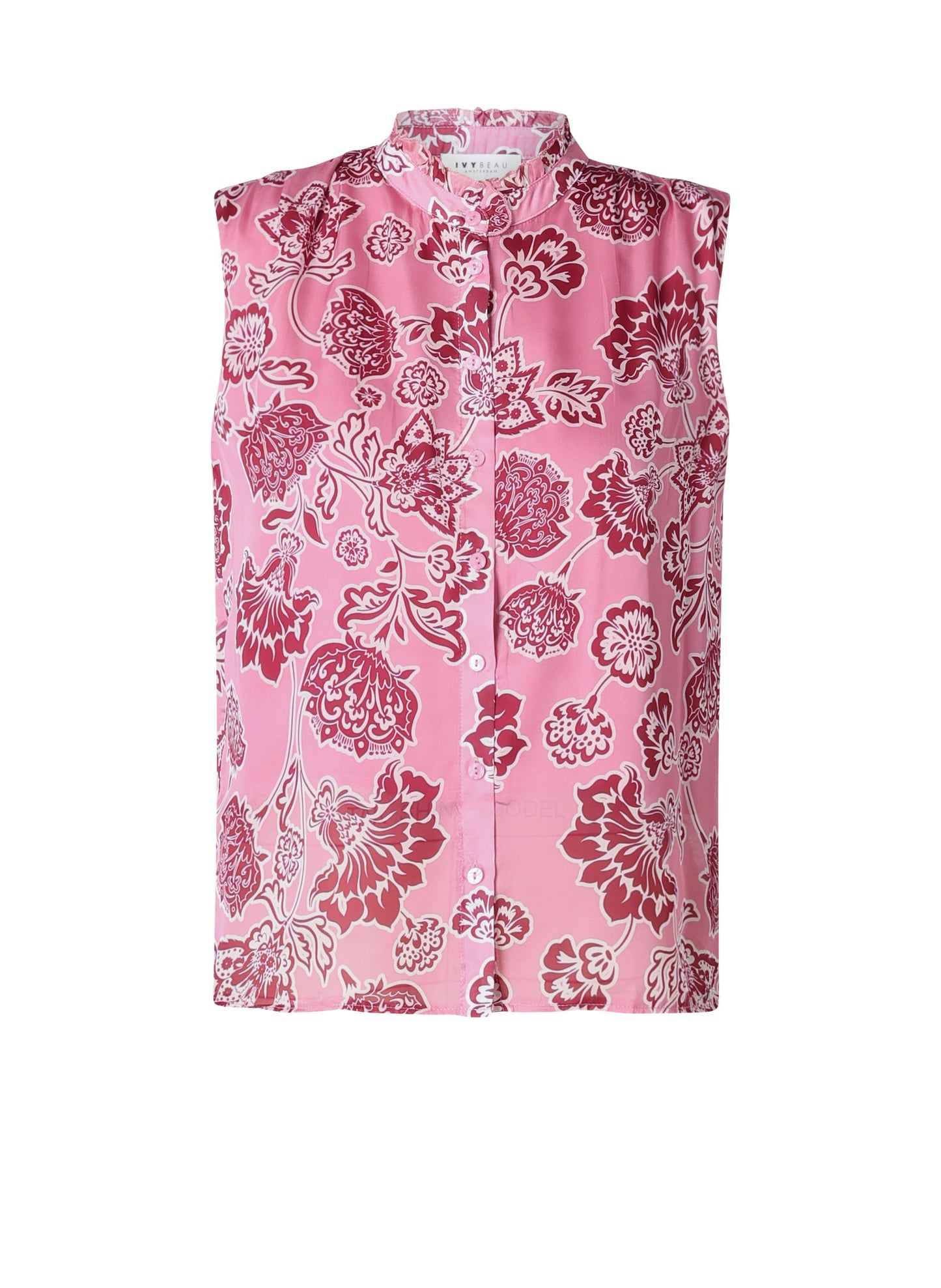 Ivy Beau top roze met rode bloemen print model Giovana pink multi