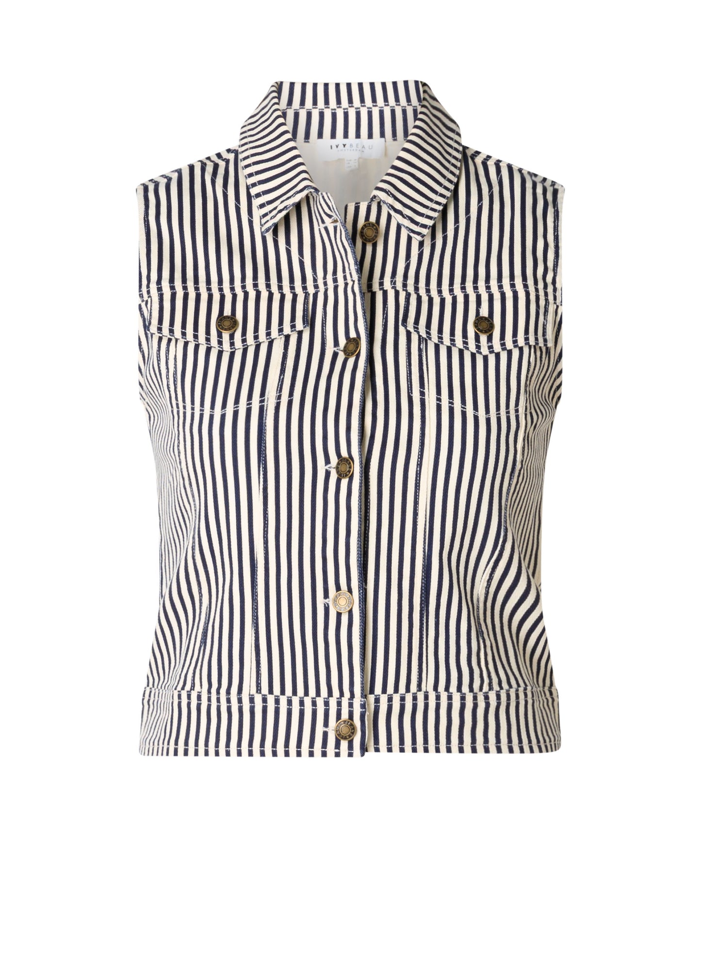 Ivy Beau gilet gestreept offwhite navy blauw model Vaneeza