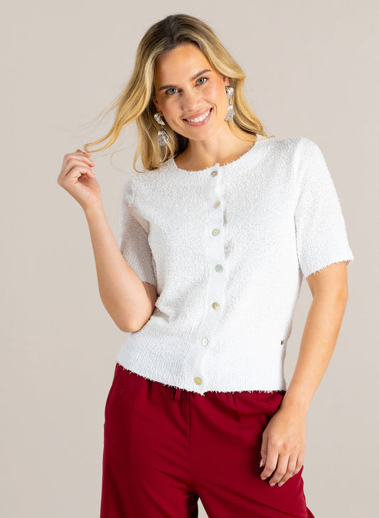 Ivy Beau vest wit met fluffy structuur model Glena white
