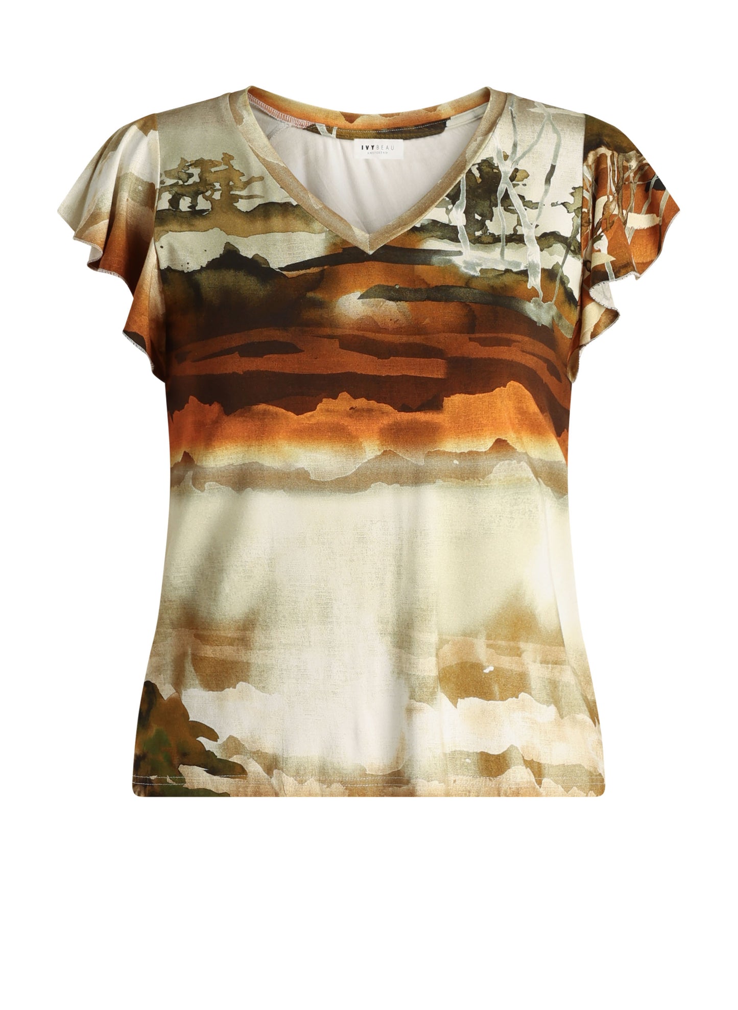 Ivy Beau T-shirt groen bruine print model Caya kit multi