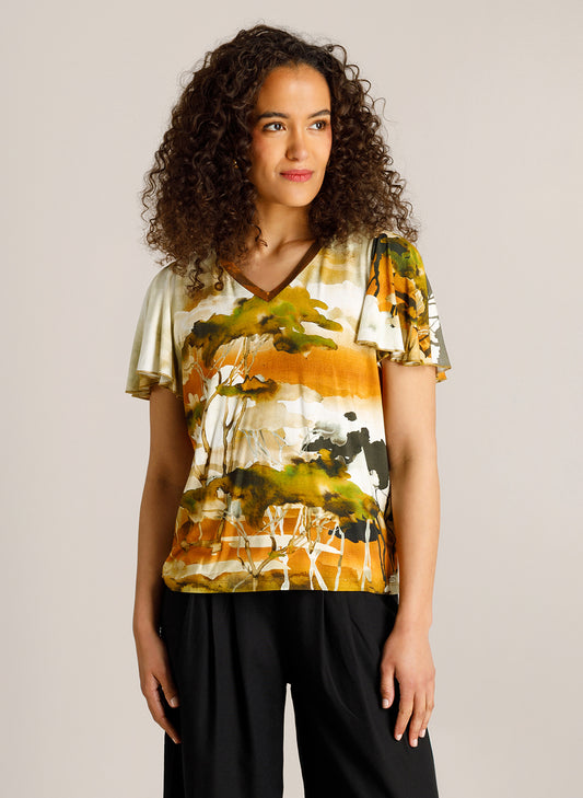 Ivy Beau T-shirt groen bruine print model Caya kit multi