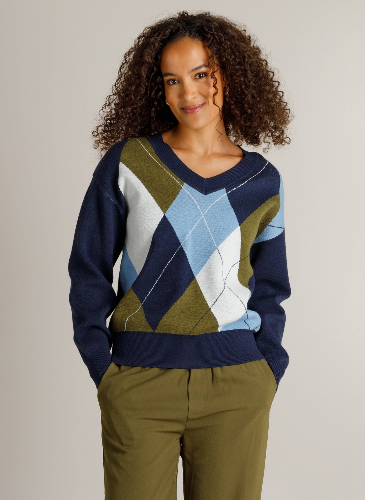 Ivy Beau trui blauw met groene ruit model Heidi dark blue 4201159