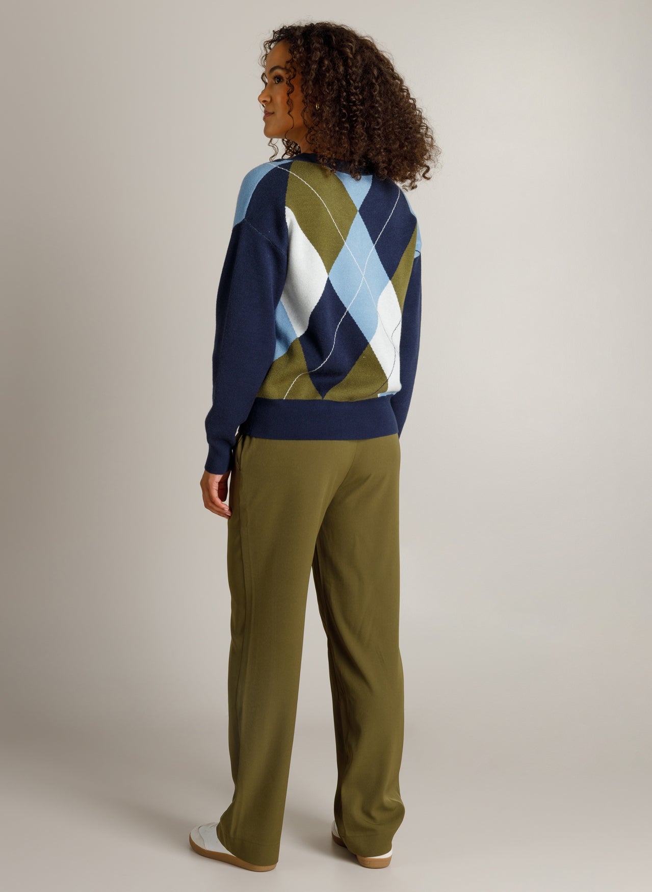 Ivy Beau trui blauw met groene ruit model Heidi dark blue 4201159