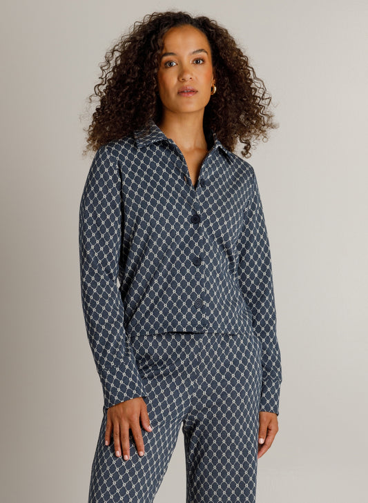 Ivy Beau jasje vest donkerblauw met witte print model Hifa dark blue 4201169