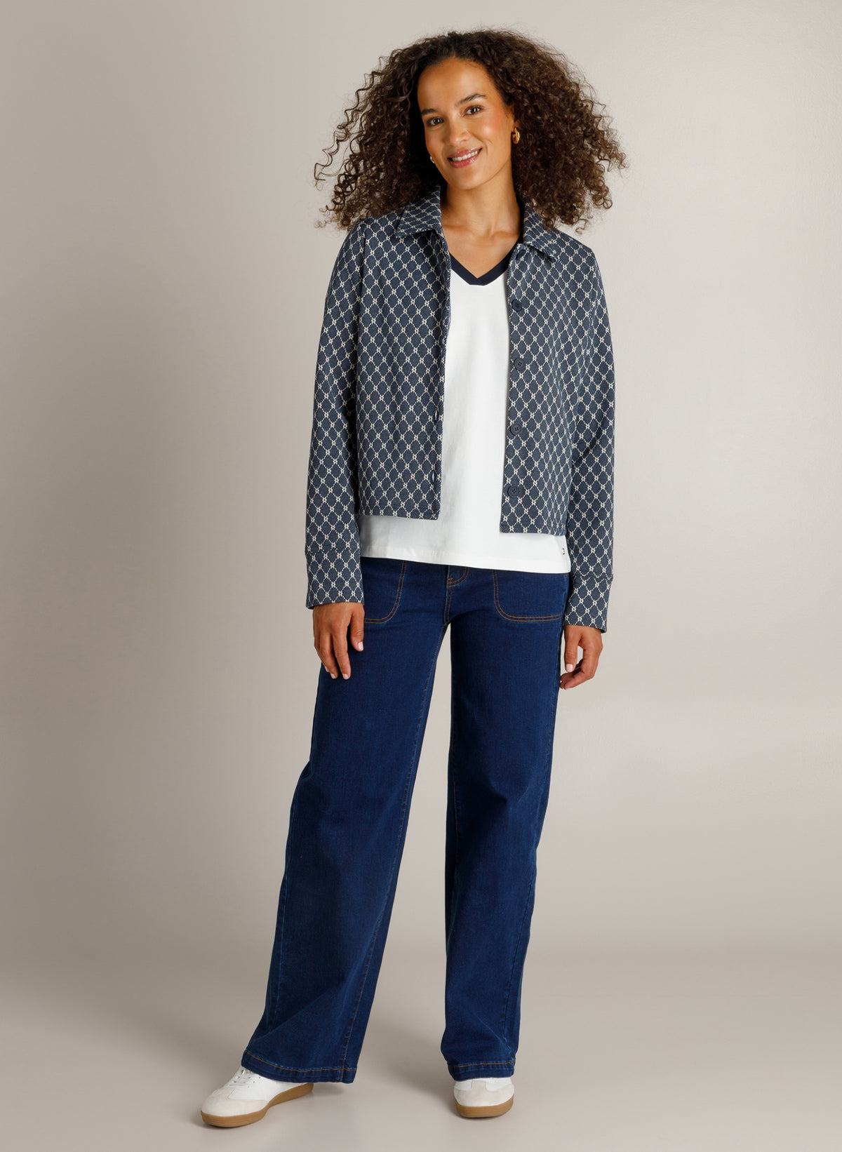 Ivy Beau jasje vest donkerblauw met witte print model Hifa dark blue 4201169