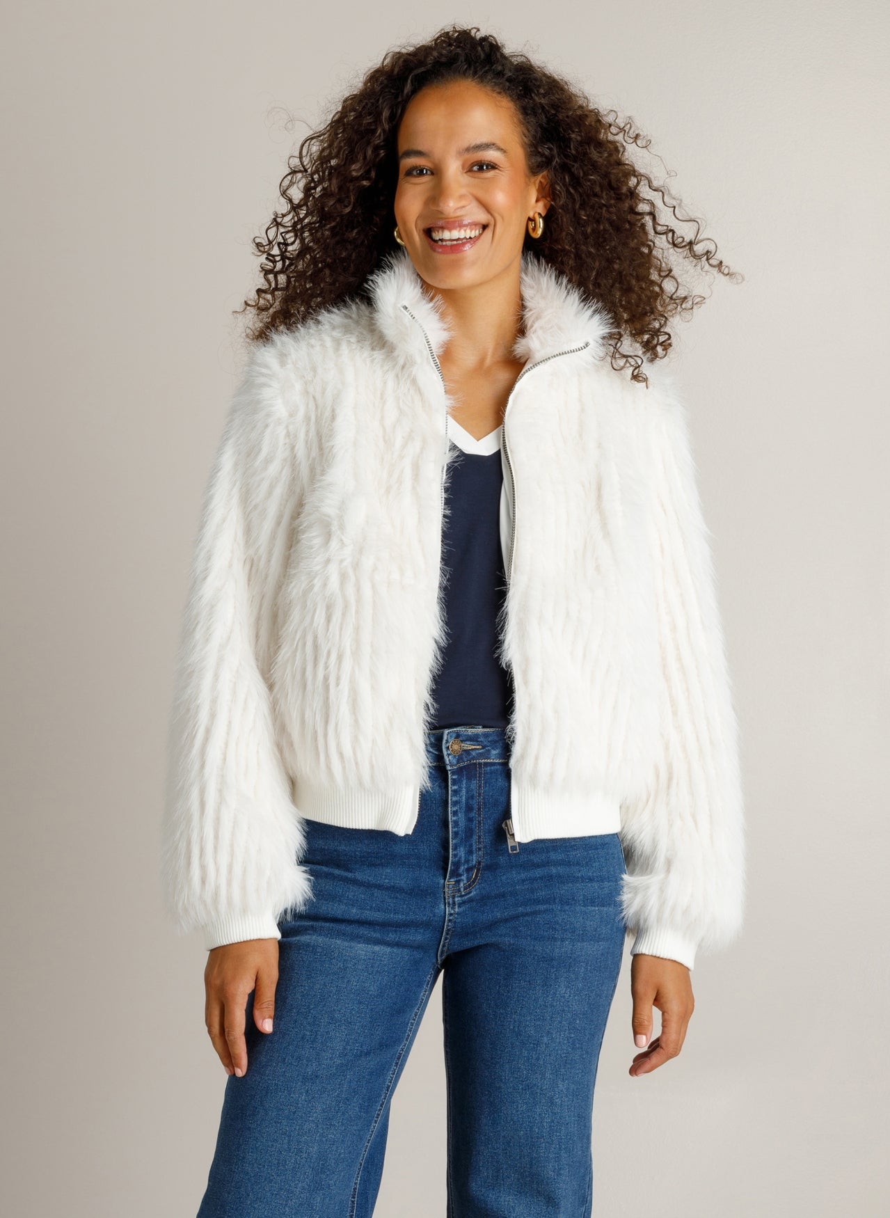 Ivy Beau jas fluffy Hillie off white