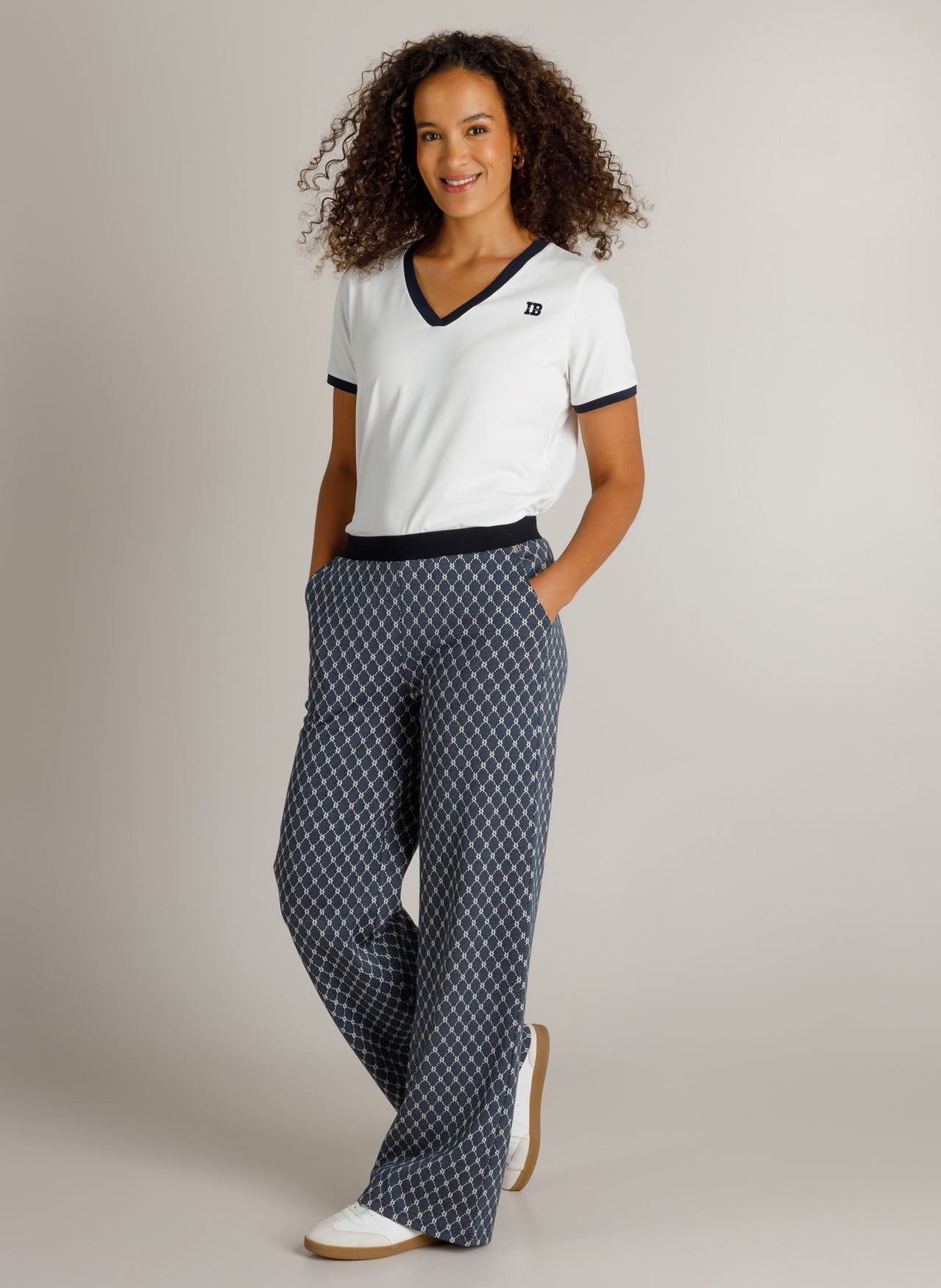 Ivy Beau broek donker blauw met off white print model Hege dark blue 4201174 