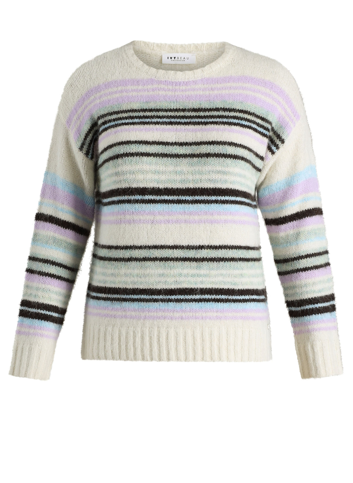 Ivy Beau trui offwhite lila bruin blauw gestreept model Kick multi