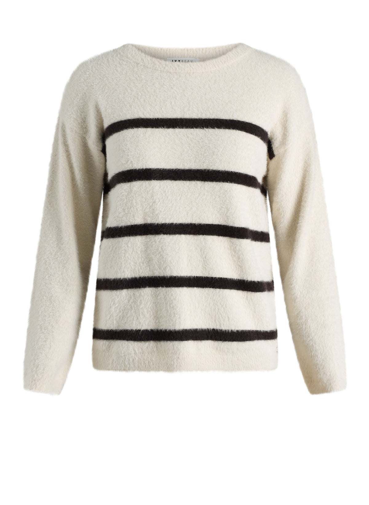 Ivy Beau trui offwhite met bruine strepen model Kimberly multi prinstipe