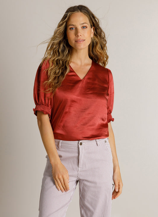 Ivy Beau blouse satijn look roest rood model Doreen barn red