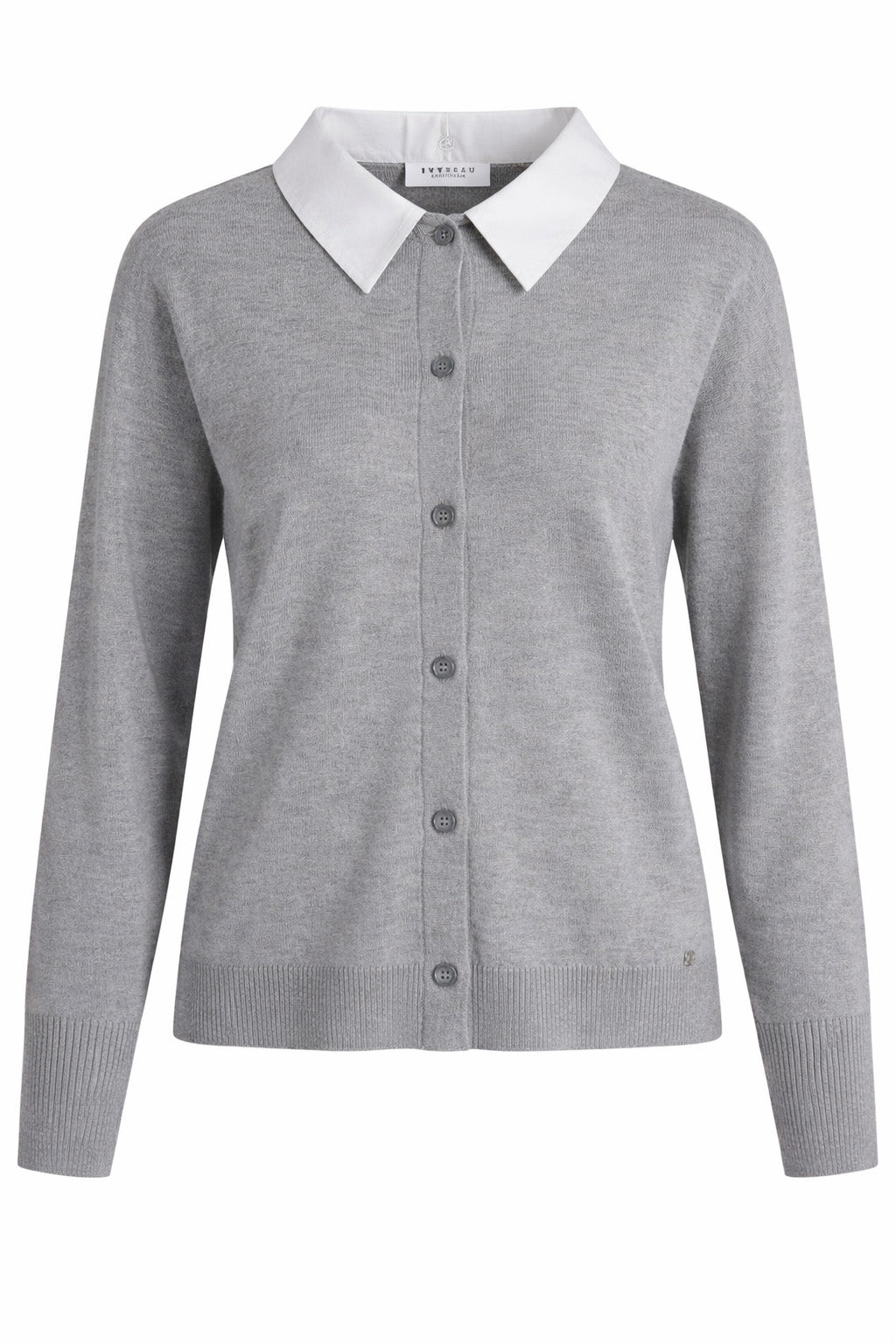 Ivy Beau grijs vest met afneembaar wit kraagje model Mine grey melange