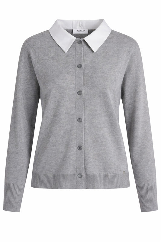 Ivy Beau grijs vest met afneembaar wit kraagje model Mine grey melange