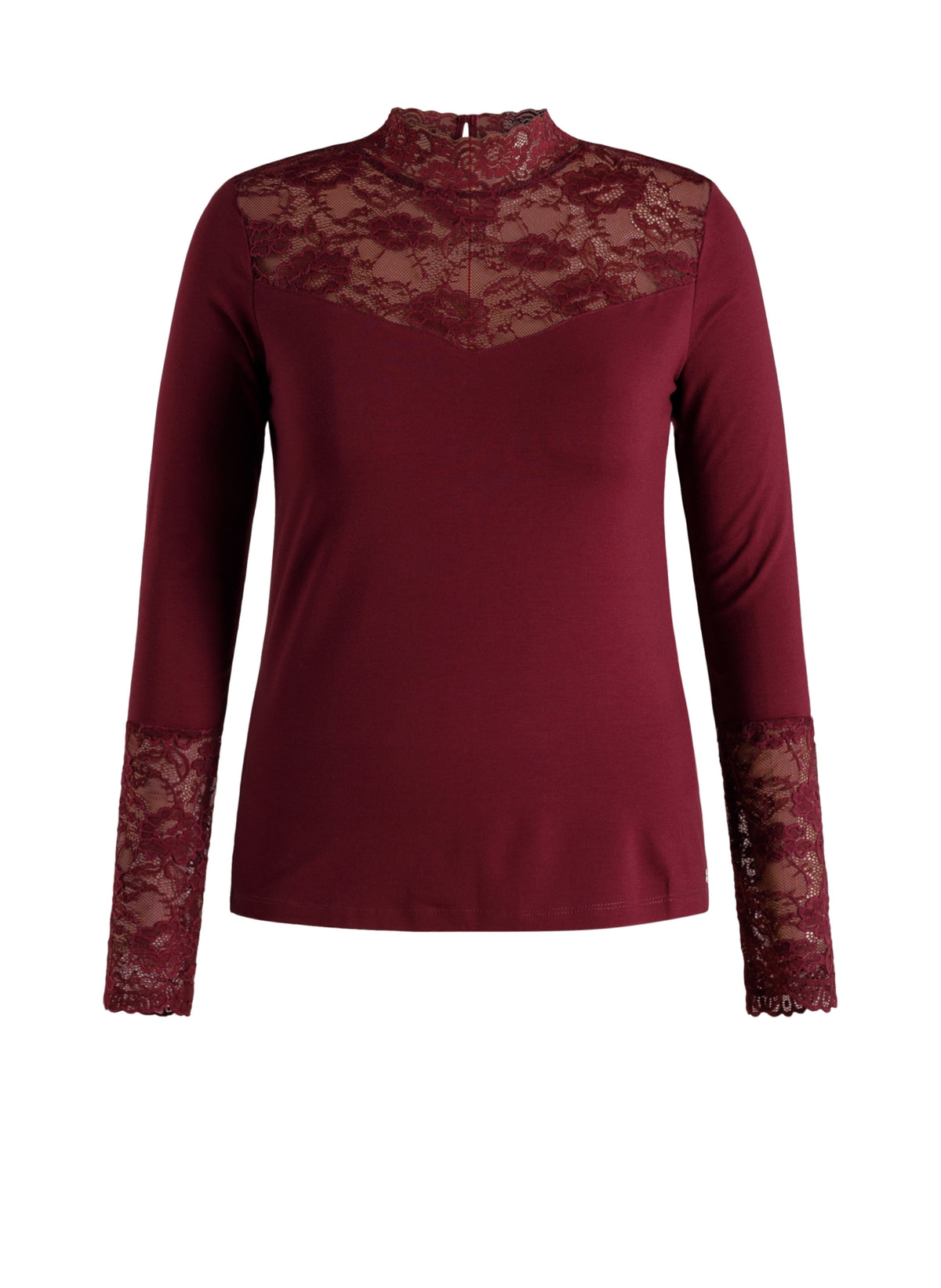 Ivy Beau longsleeve bordeaux met kant detail model Marte dark wine red