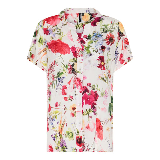 Soulmate blouse korte mouw offwhite met rood model Lissy 4404 coral