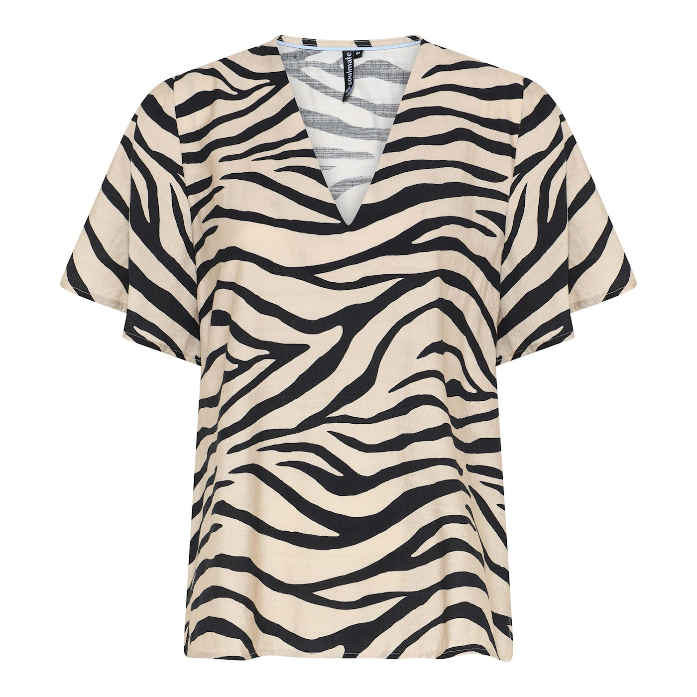 Soulmate blouse korte mouw zebra print beige met donkerblauw navy 4406