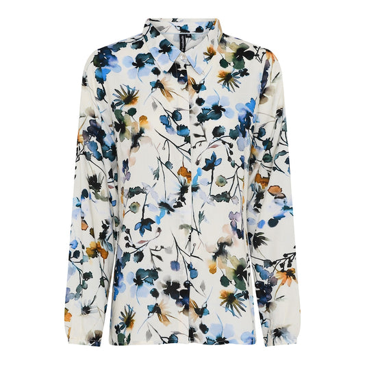 Soulmate blouse offwhite met blauwe bloemenprint model Susan 4428