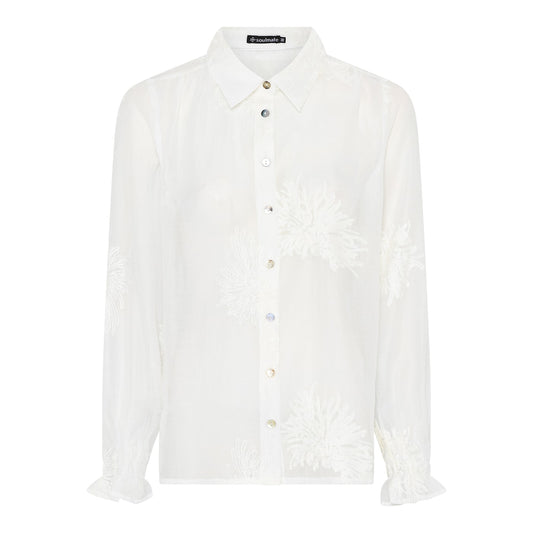 Soulmate blouse offwhite Georgine 4482 met geborduurde bloemen structuur