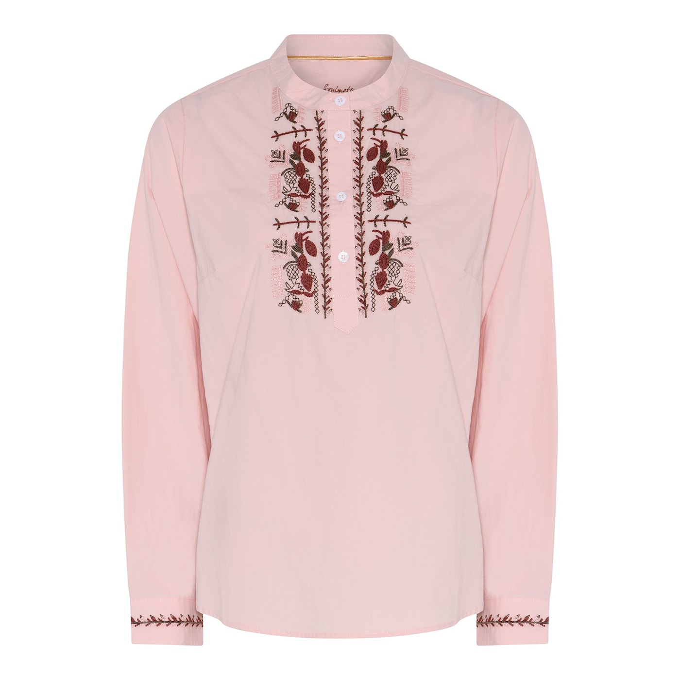 Soulmate blouse licht roze met bruin borduursel model 4483 Sasha rose