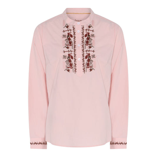 Soulmate blouse licht roze met bruin borduursel model 4483 Sasha rose