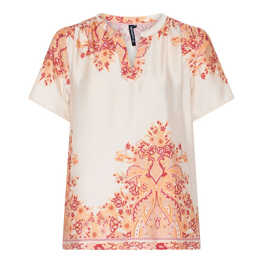 Soulmate blouse korte mouw offwhite met geel rode print model Genna 2