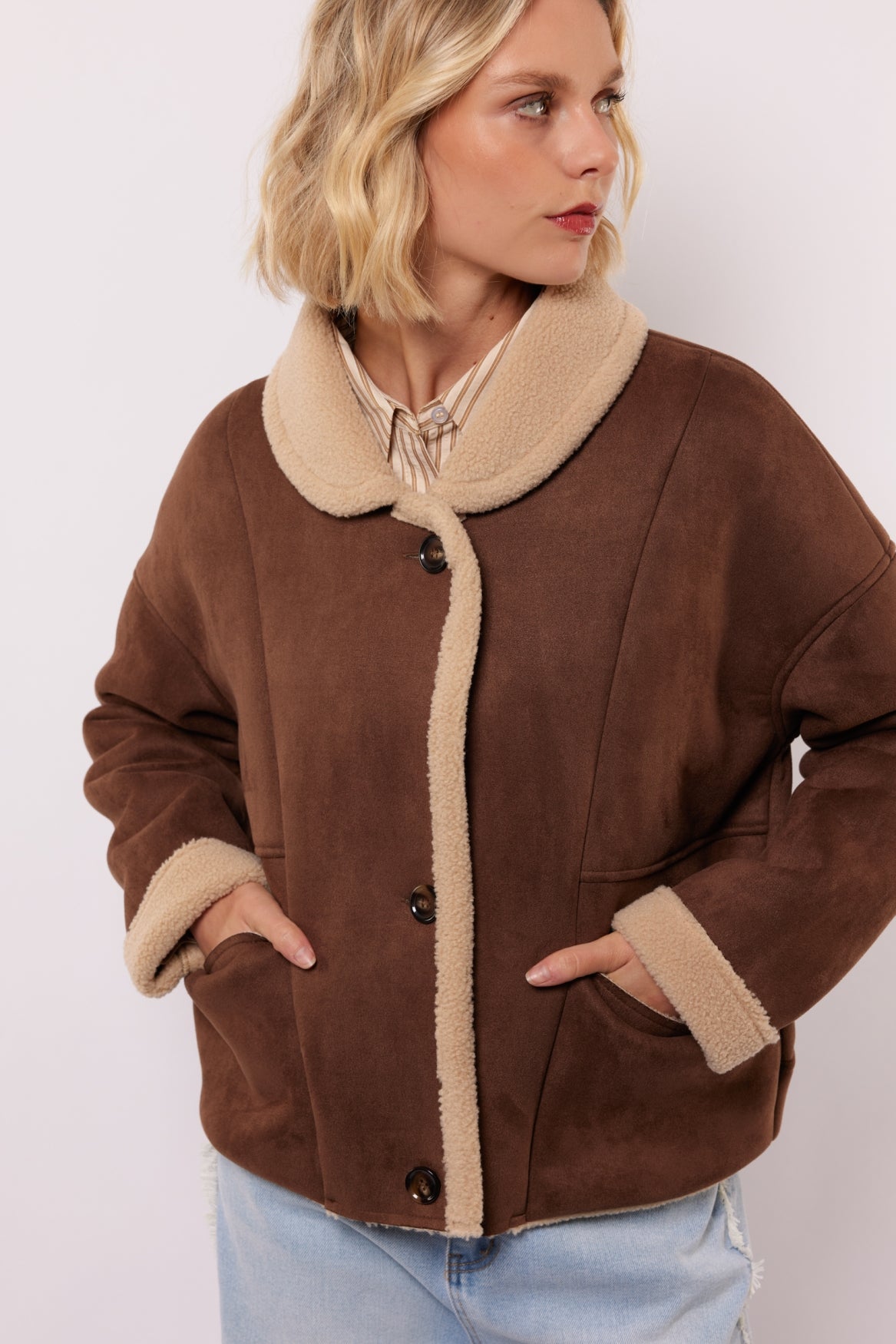 Fluresk winter jas bruin met zand model Taressa jacket brown mocha sand