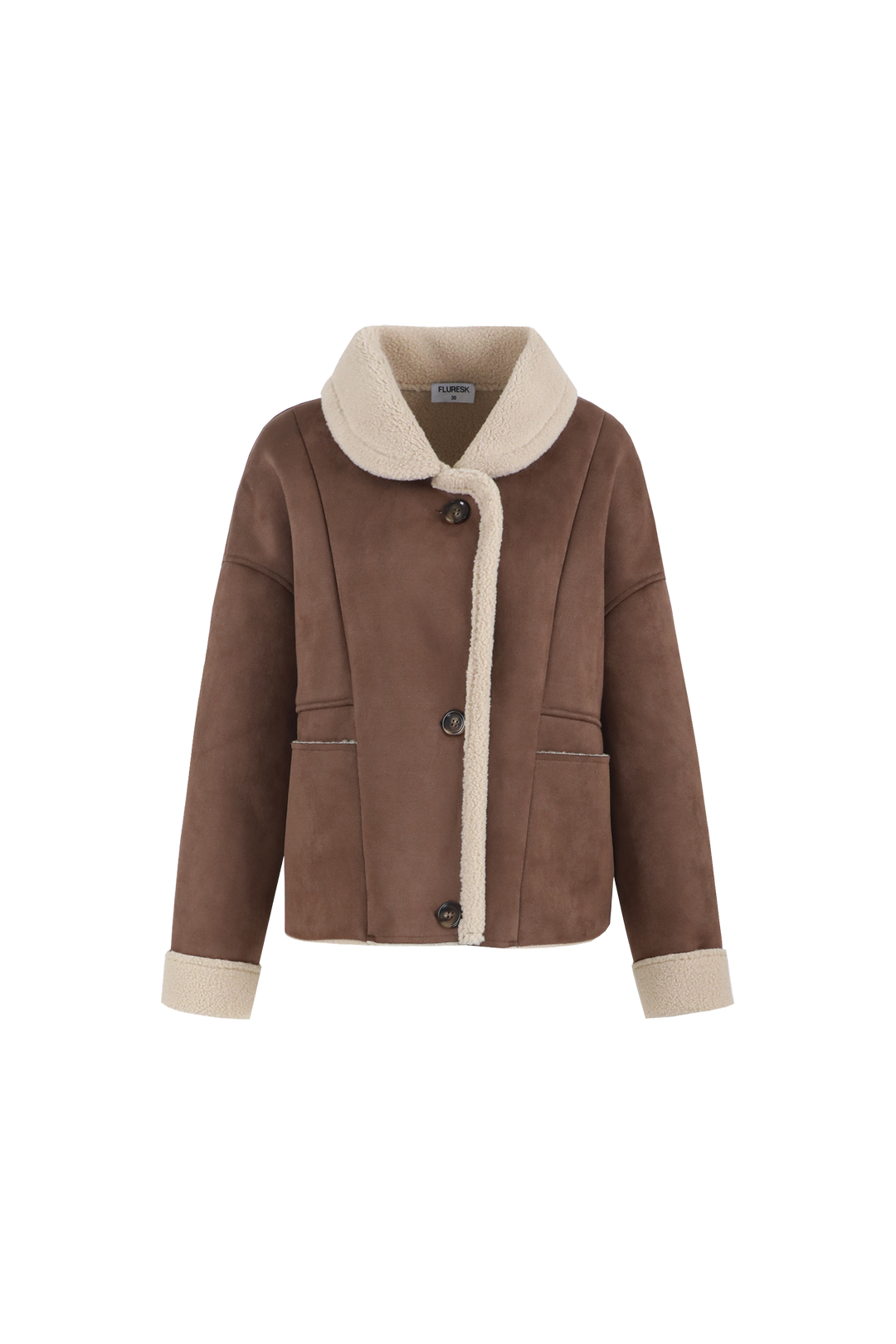 Fluresk winter jas bruin met zand model Taressa jacket brown mocha sand