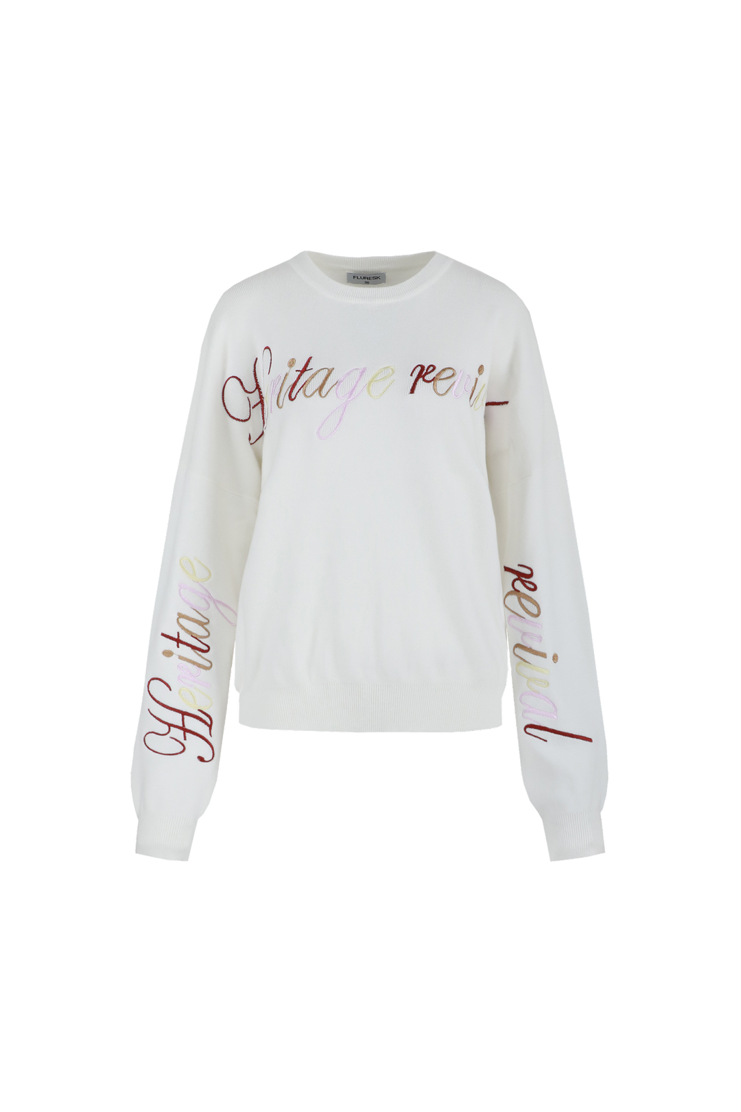 Fluresk sweater knit offwhite met gekleurde tekst model Veraline