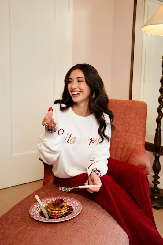 Fluresk sweater knit offwhite met gekleurde tekst model Veraline