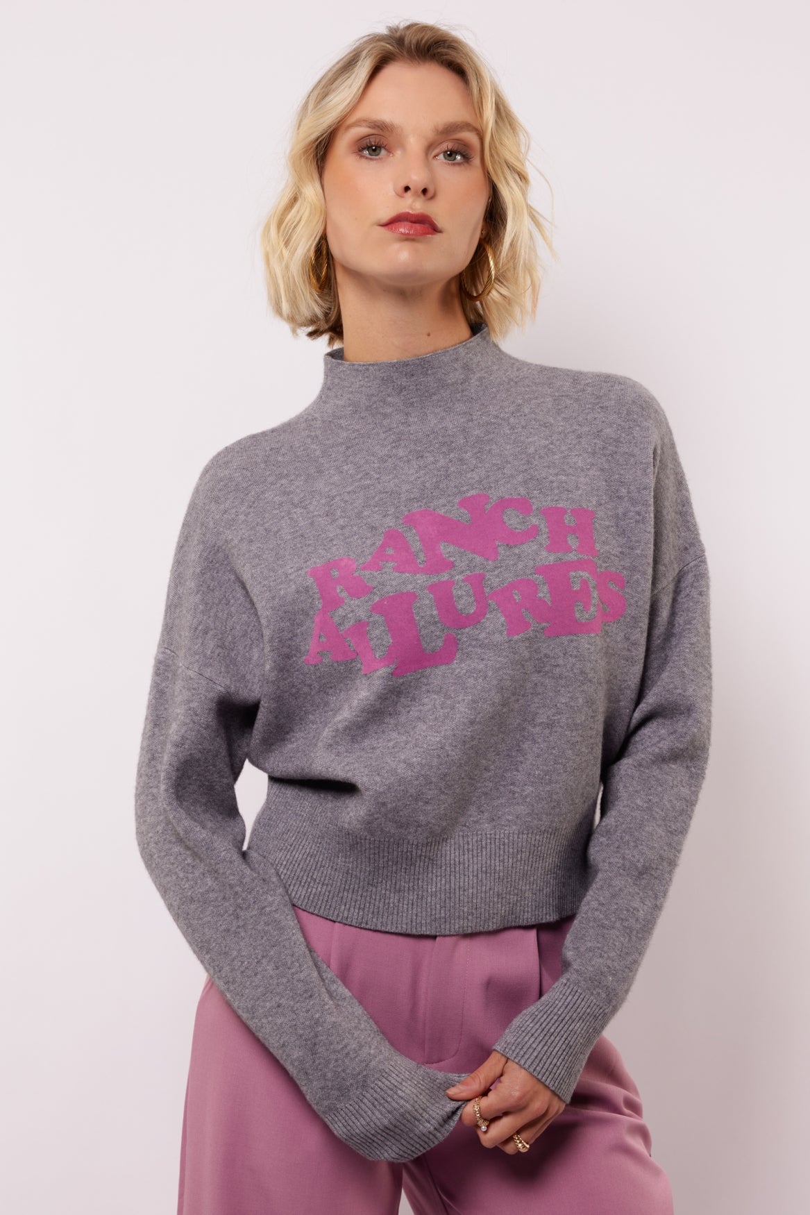 Fluresk trui grijs met roze opdruk model Maridia knit smoke