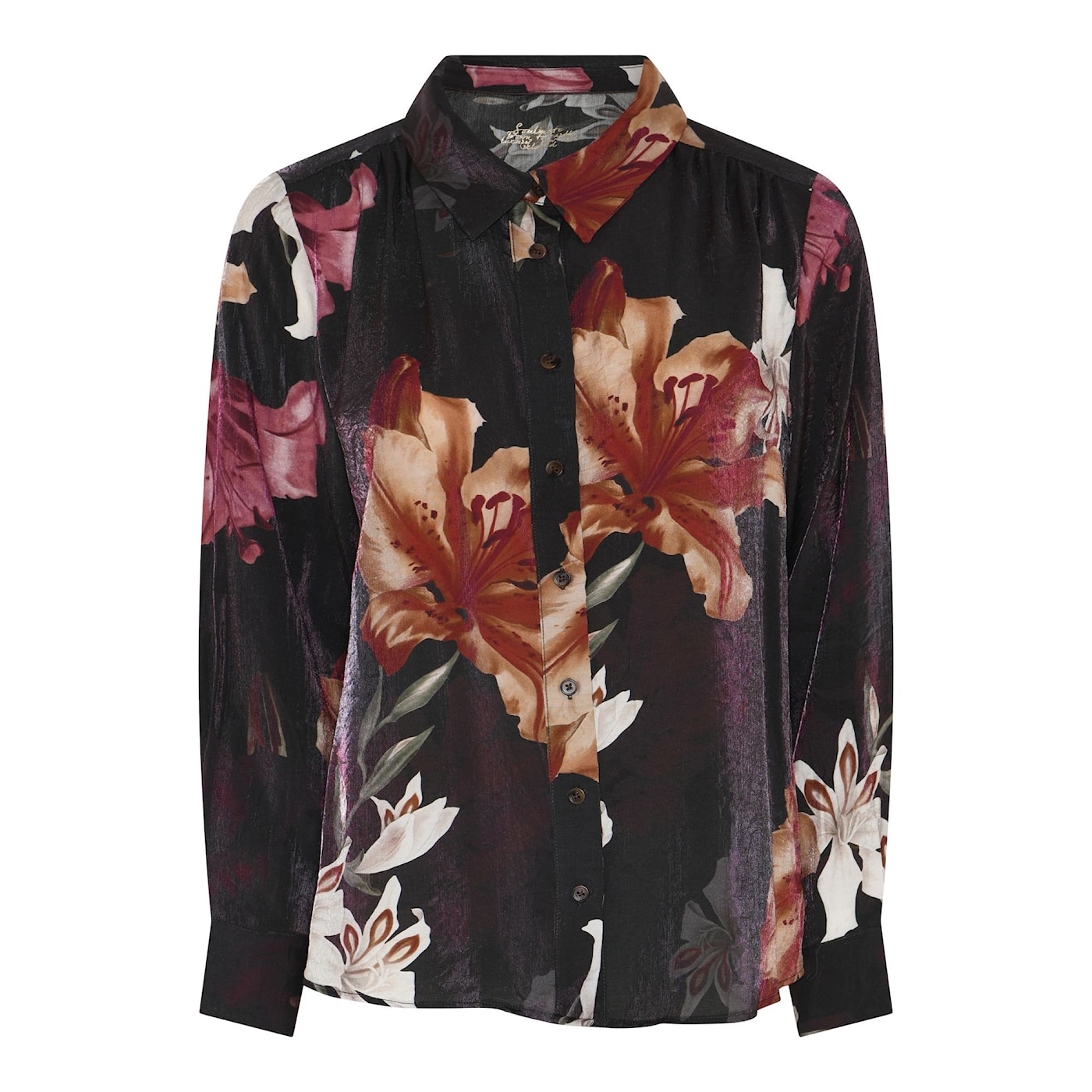 Soulmate blouse zwart met bordeaux print model Leona 2 dark wine 7141