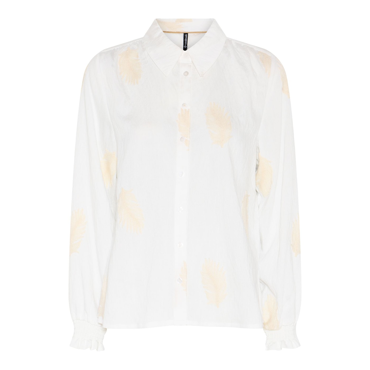 Soulmate blouse off white met beige bladeren borduursel model Tanja 7145