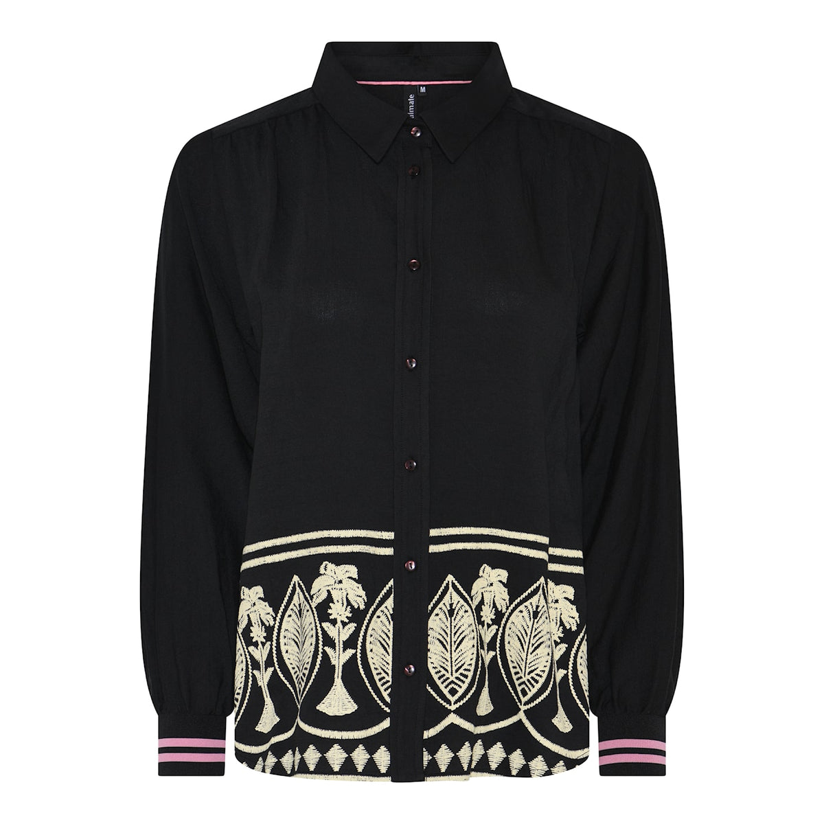 Soulmate blouse zwart met roze detail en off white model Kaya